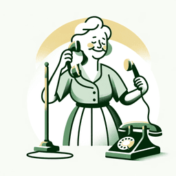 an image of an older lady picking up two phones at the same time